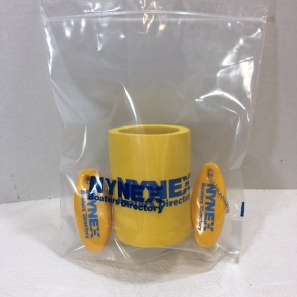 VTG 80's NYNEX Boaters' Directory-2 Yellow Floating Key Chains-1 Yellow Koozie - Picture 6 of 6